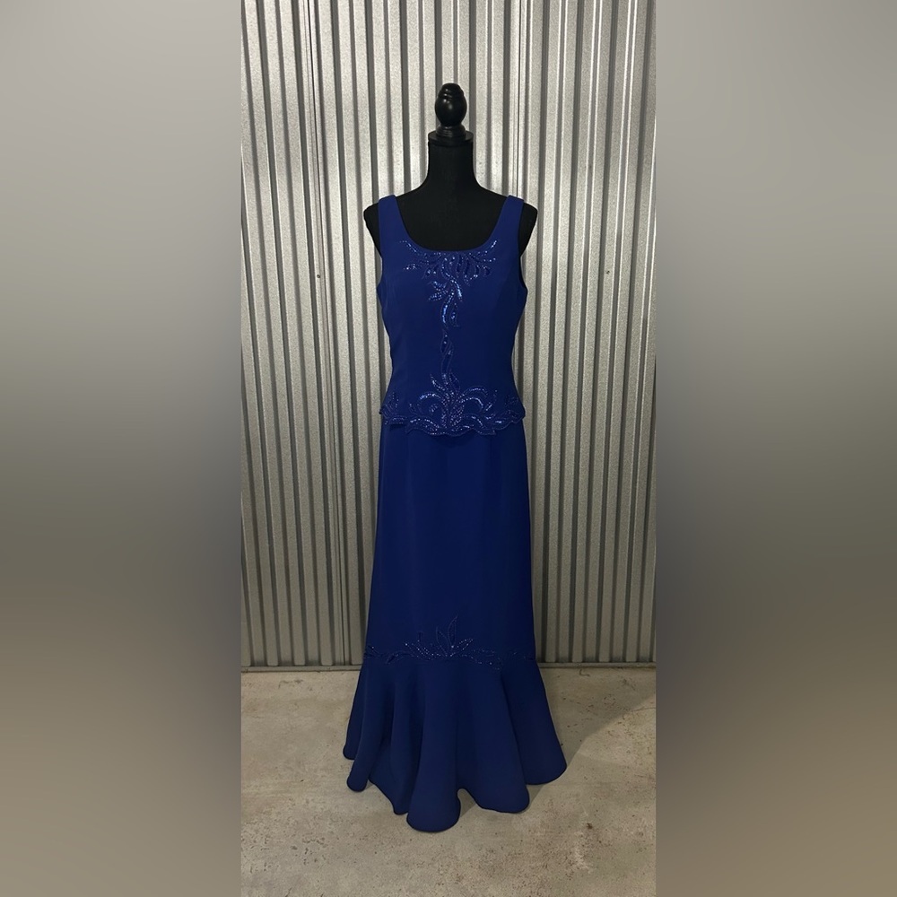 Women’s Vintage Marsoni Blue Designer Beaded Sleeveless Long Maxi Dress Size 10